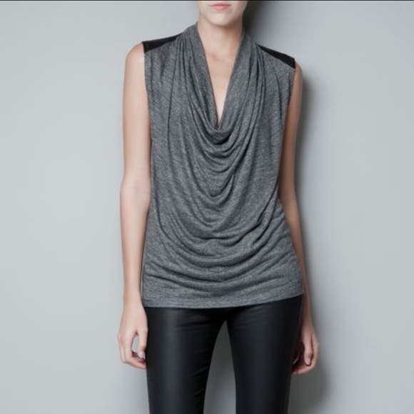 NWOT Zara Draped Tee & Faux Leather Detail Medium - Picture 4 of 6